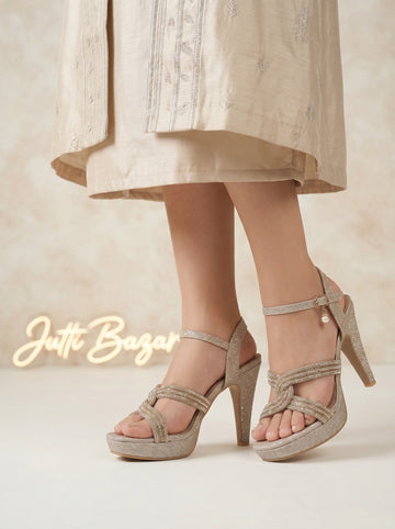 Golden Weave Crystal Platform Heels