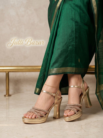 Hand-Embellished Gold Block Heels