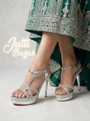 Crystal Bloom Silver Stilettos