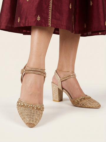 AQNS Gold Sculpted Statement Heels