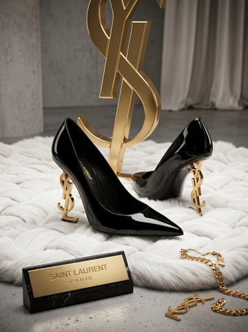 Midnight Gold Statement Pumps Heel